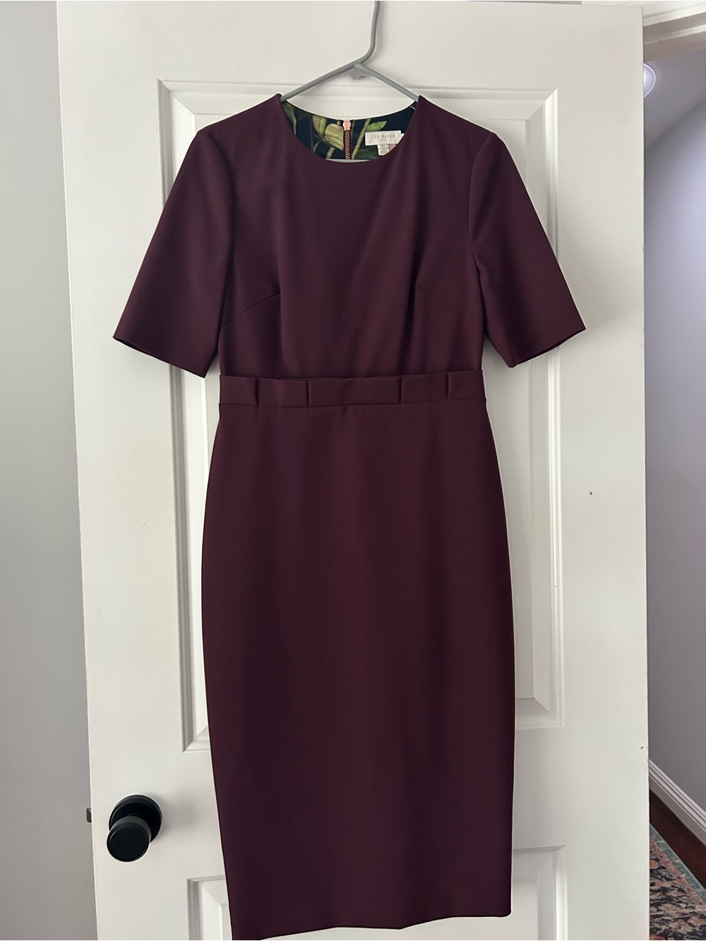 Ted Baker Women’s Midi Sheath Dress in Wine w/Rose Gold Detail